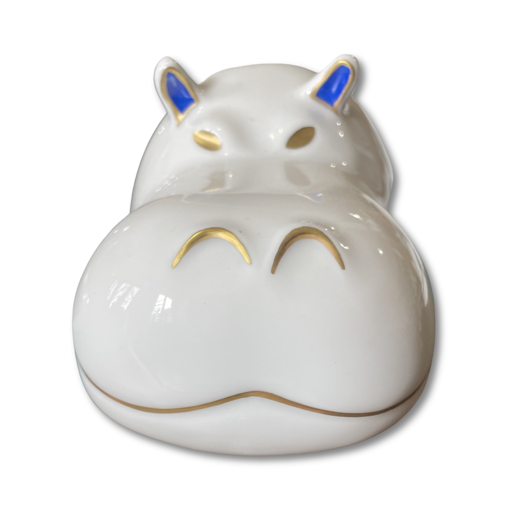 Hippopotame en porcelaine de limoges de la manufacture la seynie et structure en email les emaux arediens