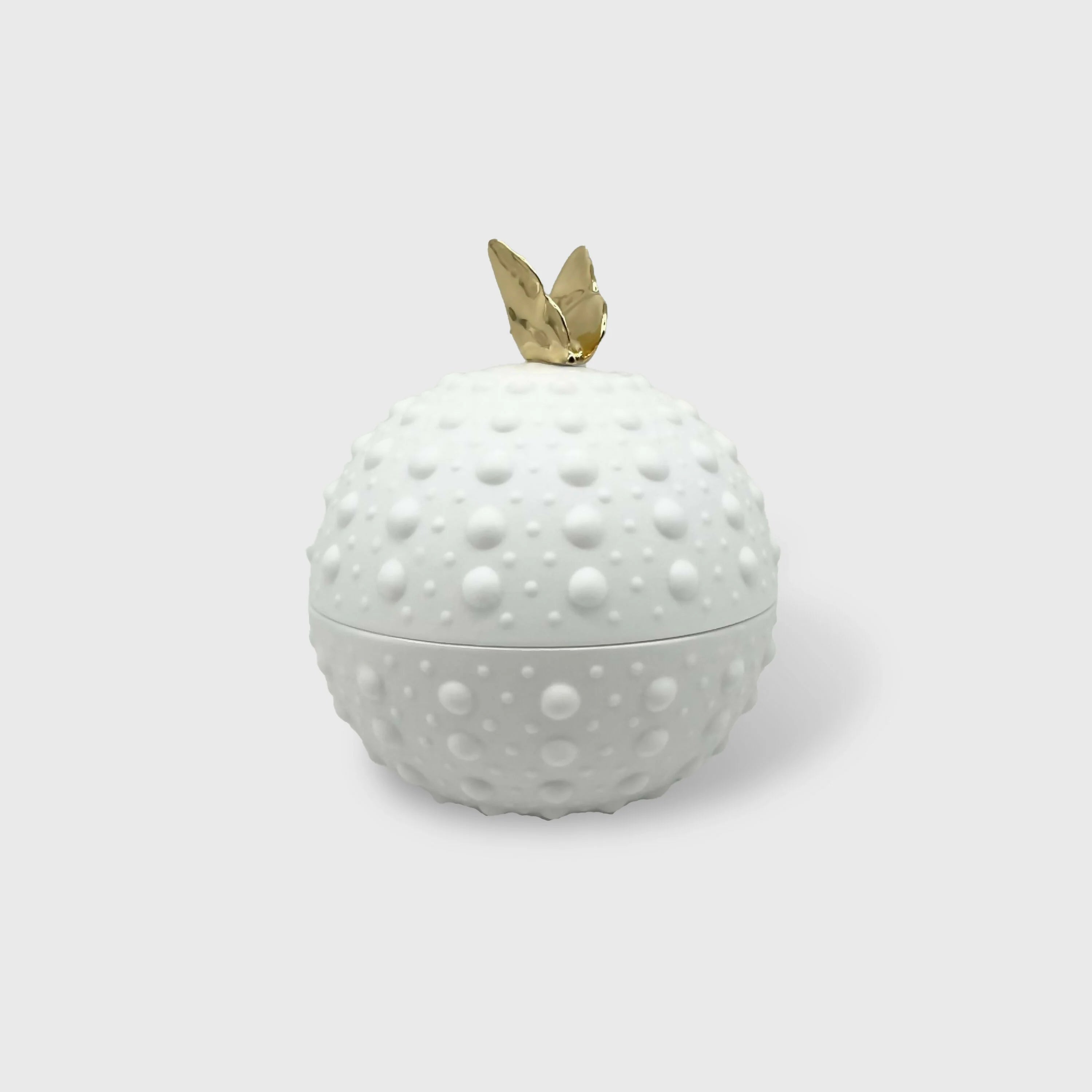 boite avec petits picots en relief  en porcelaine de limoges et papillon décoré or manufacture la seynie