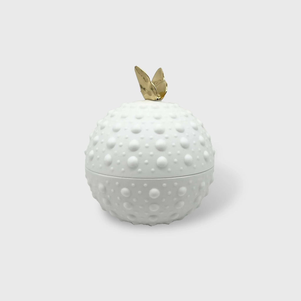 Boîte Boule picots avec papillon en or (grand modèle) - Porcelaine de Limoges