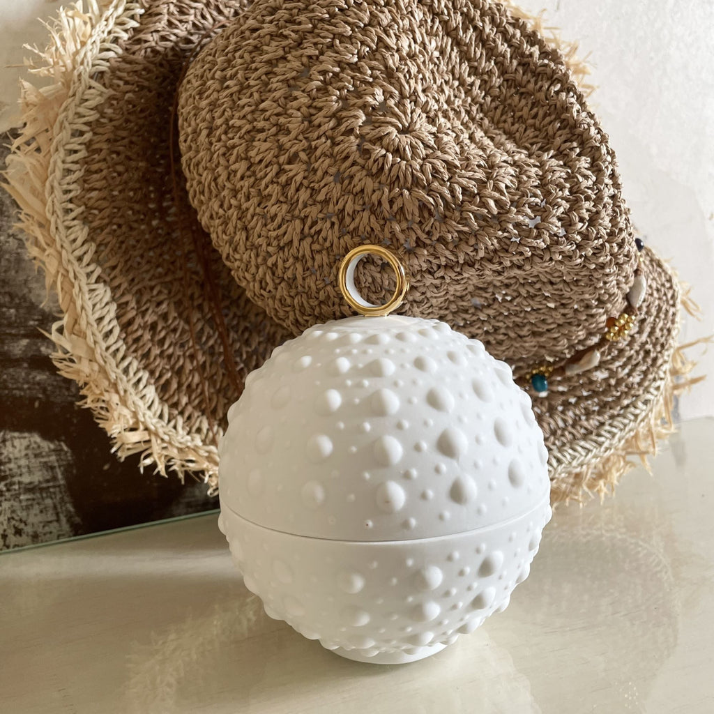 Boîte Boule picots avec anneau en or (grand modèle) - Porcelaine de Limoges