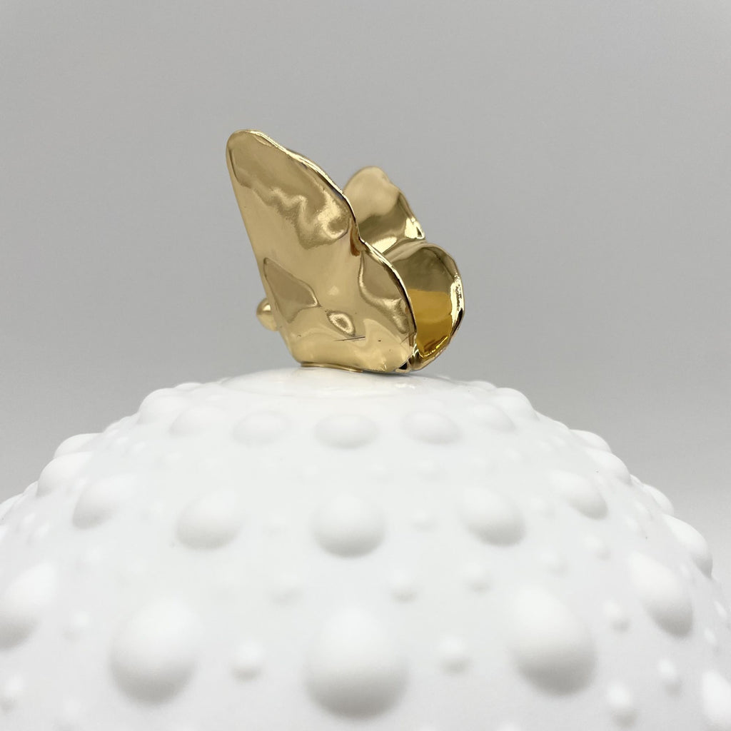 Boîte Boule picots avec papillon en or (grand modèle) - Porcelaine de Limoges