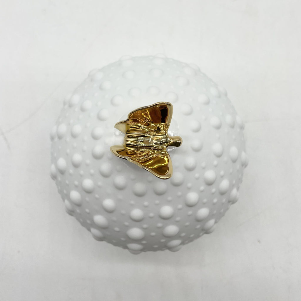 Boîte Boule picots avec papillon en or (grand modèle) - Porcelaine de Limoges