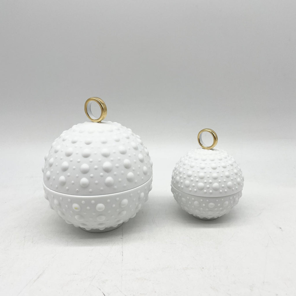 Boîte Boule picots avec anneau en or (petit modèle) - Porcelaine de Limoges