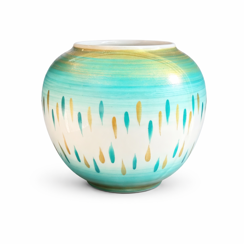 vase en porcelaine decor main creation garance creations couleurs turquoise et or
